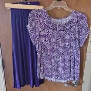 Laura Scott plus sz XL purple long A-line skirt & Floral Top sz M Set